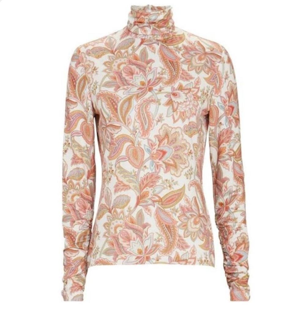 Zimmermann Blouse Pink Paisley Print Mock Neck Long Sleeve size Small